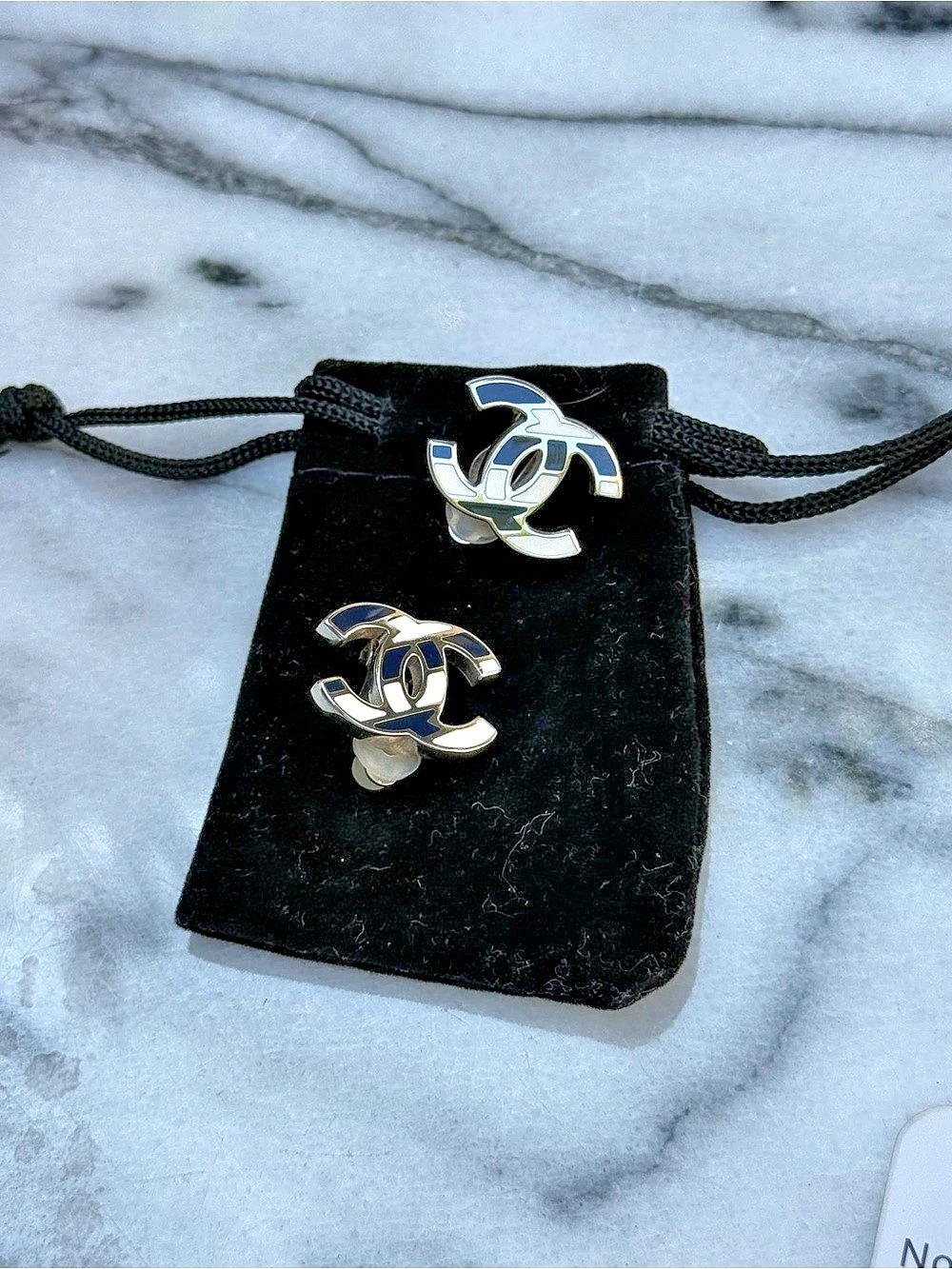 Chanel Navy/White Interlocking CC Clip On Earrings